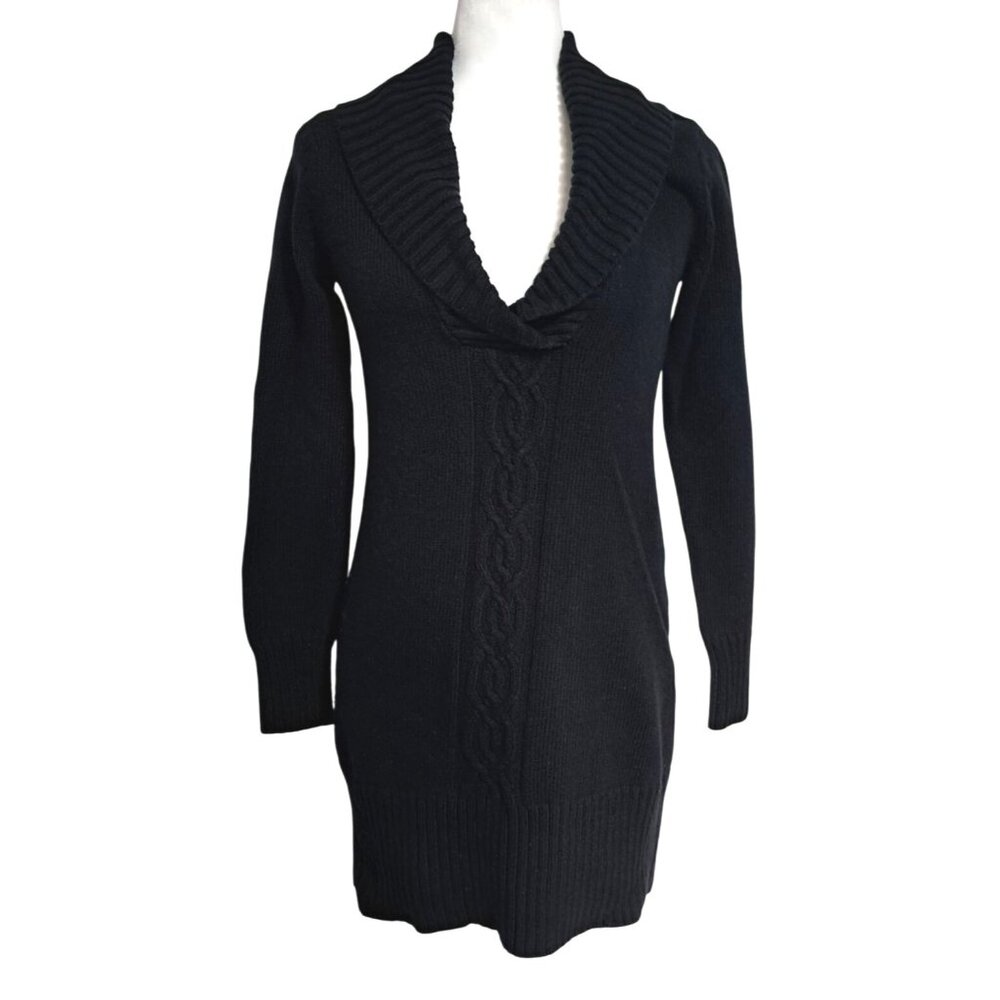 Old Navy Black Cable Knit Sweater Dress With Cowl Neck & Long Sleeves Size Small